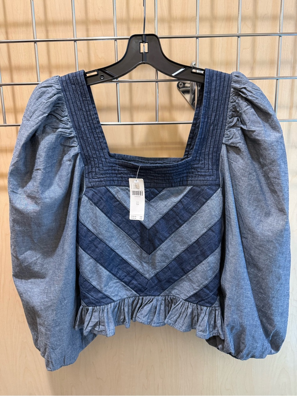 NWT Anthropologie Love the Label XS Chambray/Denim Smocked Full-Sleeved Blouse - Picture 5 of 14